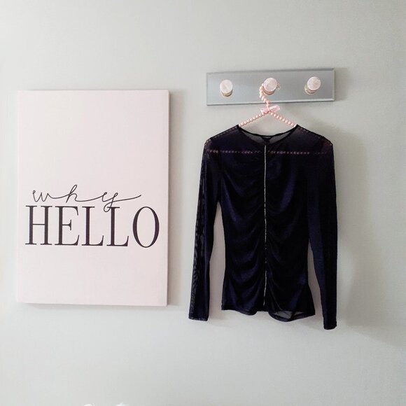 NWT Guess black & crystal bejewelled accented mesh long sleeve top, S - Picture 5 of 8